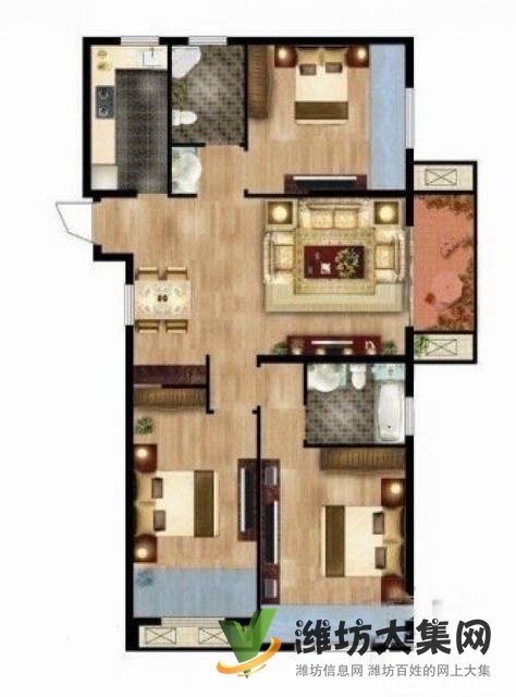 奎文區泰華北 萬達近福壽街一樓帶院89平3室 精裝