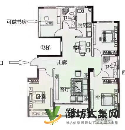 濰縣中路旁 漲湎河旁 H戶型 采光好 南北通透 衛