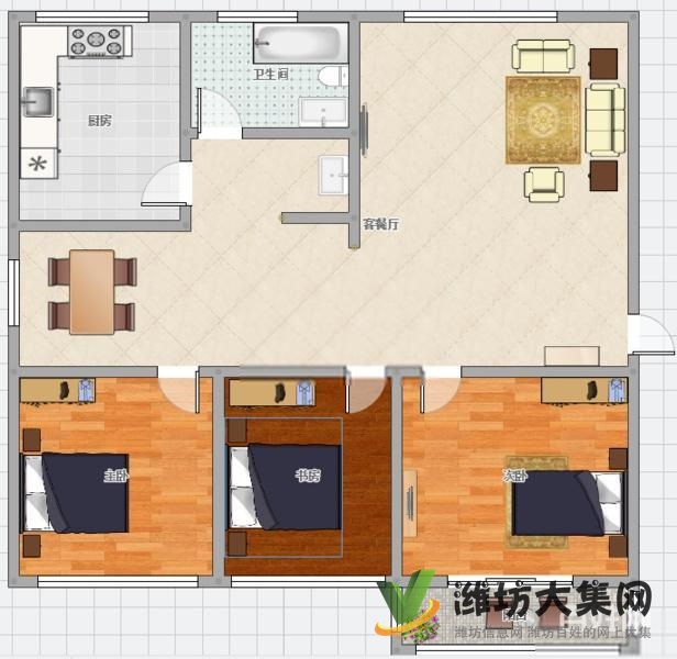 萬達金都 中央麗景 近寶利家園精裝修三室環境好71