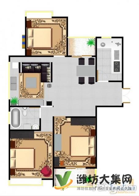 整租 |火車站南廣場 榮軍花園 多層2樓三室廳雙氣供暖130