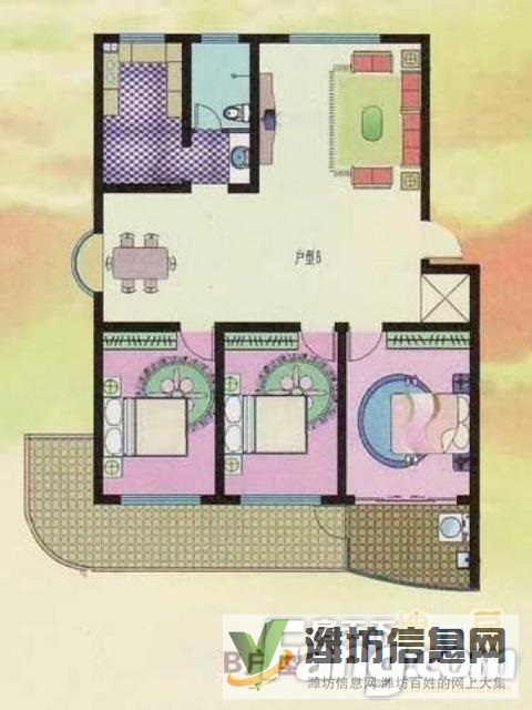 寒亭祥和家園 二期二樓3室2廳1衛(wèi) 90平米,帶地